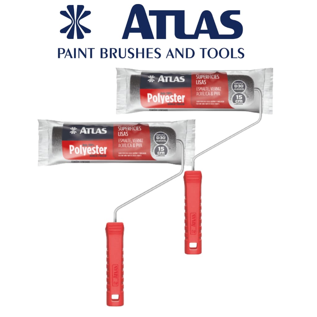 Atlas - Rolo de Pintura de Espuma KIT COM 2 UNIDADES de 15cm em 100% Poliéster e Com Densidade 30 (kg/m³), Cor Cinza