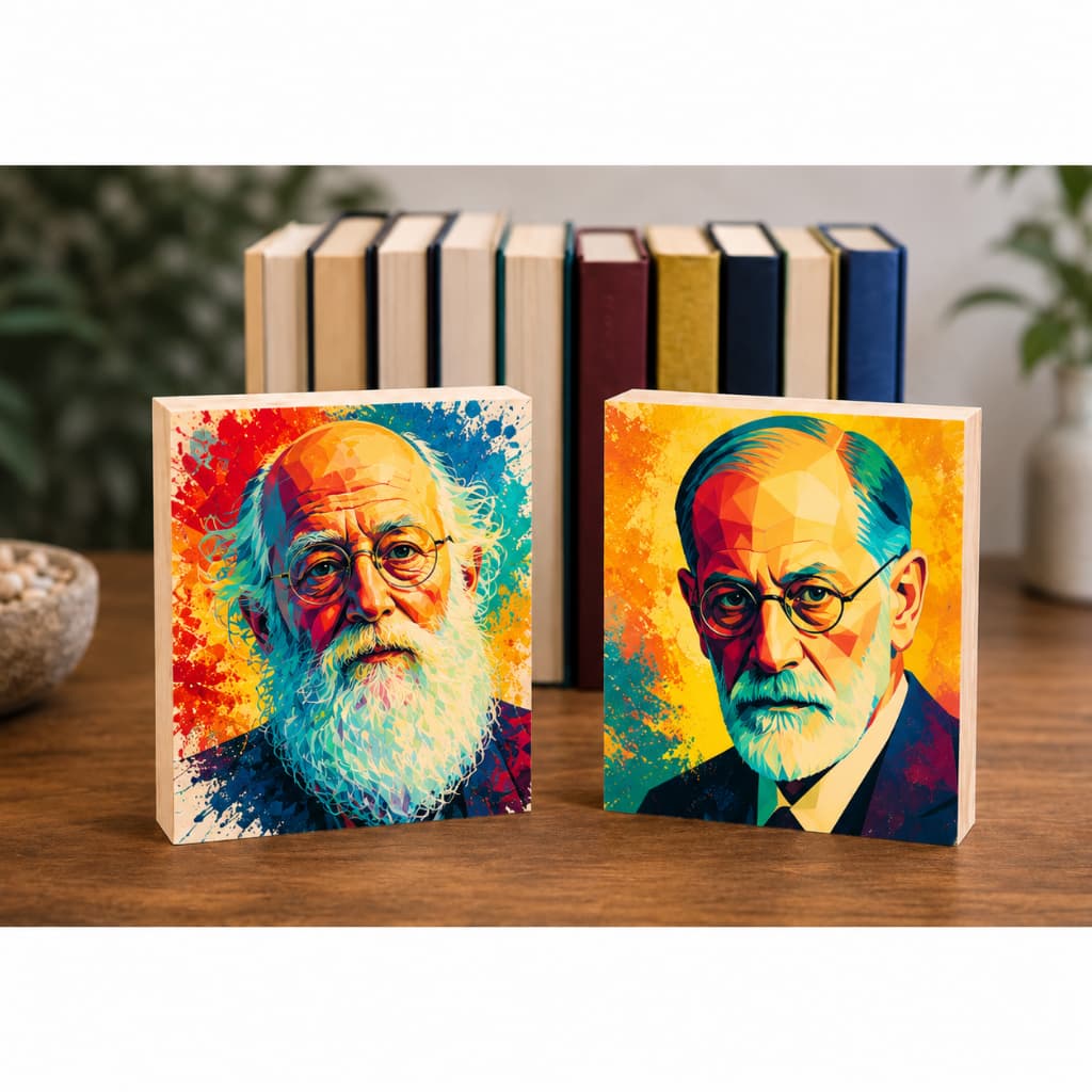 Kit 02 quadrinhos de mesa Psicanálise Psicologia Sigmund Freud e Fritz Perls MDF 10x8 cm