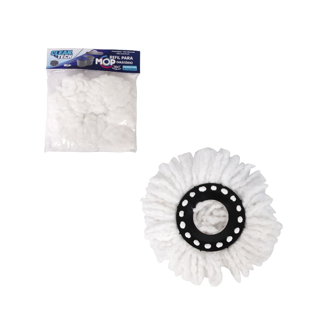 Refil Mop Giratório 360º Balde Esfregao 8L 13L 27cm Clean Tech