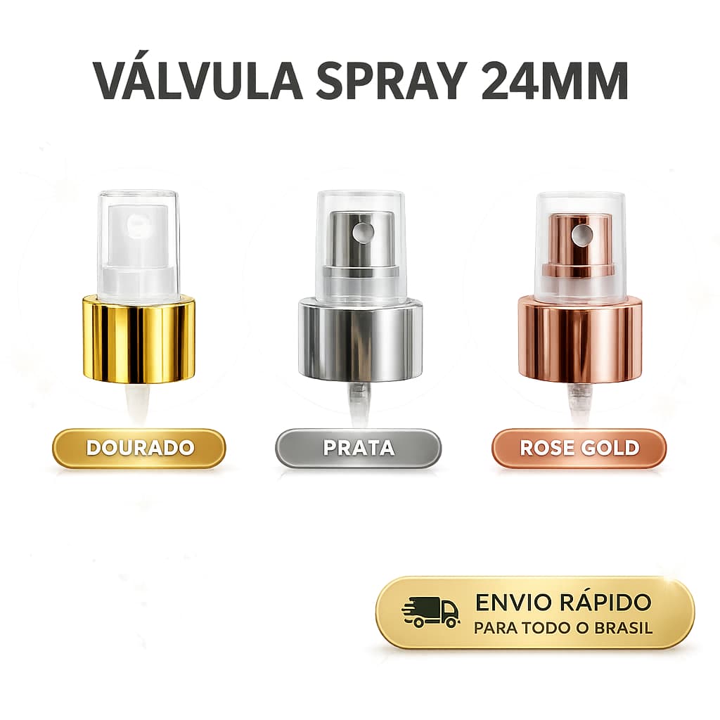 Válvula Spray Luxo 24mm para Perfumes e Cosméticos | Pulverização Fina | Acabamento Premium