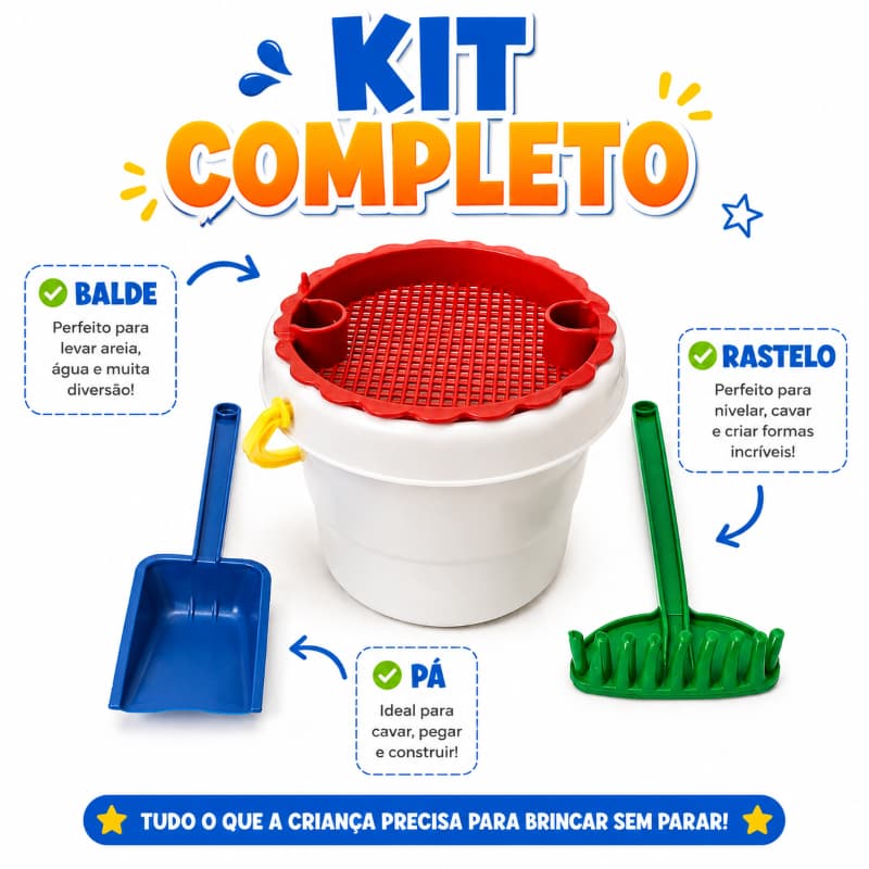 [KIT COMPLETO] Balde de Praia Infantil Com Pá e Rastelo Brinquedo de Areia  Baldinho de Água Unissex