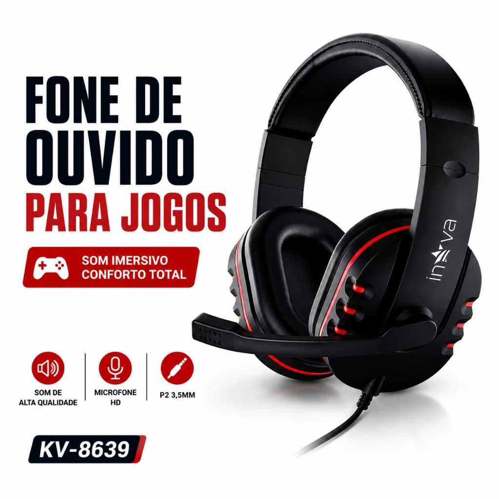 Fone de Ouvido Gamer KV-8639 com Microfone HD P2 3,5mm Headset para PC Notebook PS4 Xbox