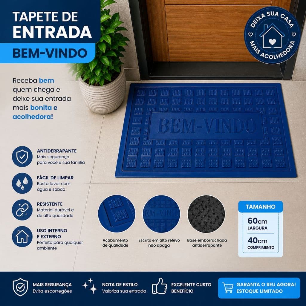 Tapete Capacho 40x60 de Porta Entrada Bem Vindo
