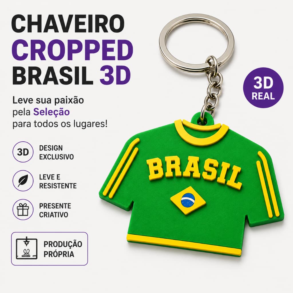 Chaveiro Cropped Brasil 3D Feminino Torcedora Seleção Brasileira Futebol Presente