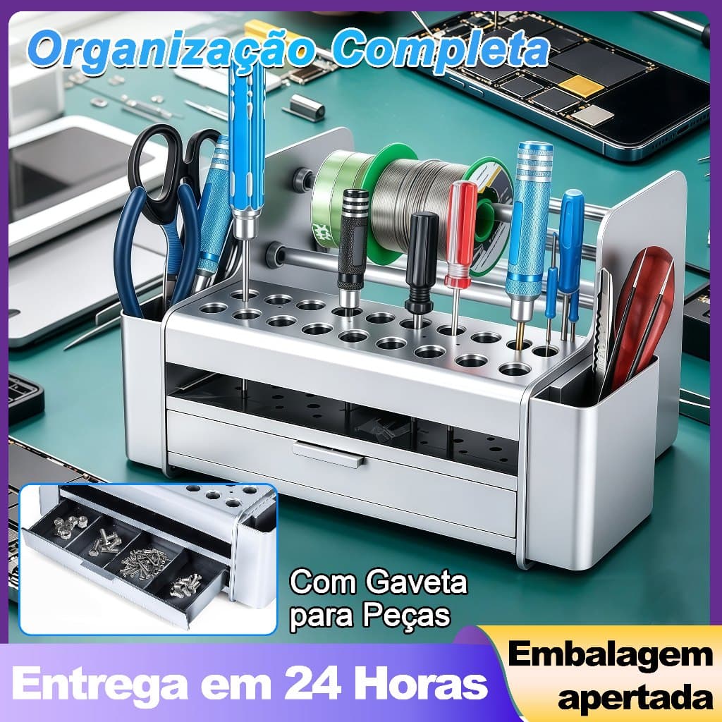 Organizador de Ferramentas para Bancada de Celular - Porta Parafusos, Acessórios e Peças Pequenas