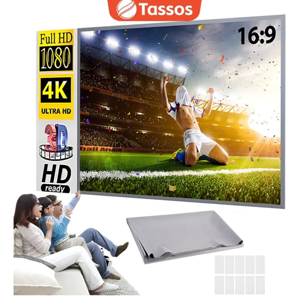 TASSOS Tela De Projeção Reflexiva Para Projetor 70/80/100/120/130 Polegadas 4K Full HD Cinza Anti-luz