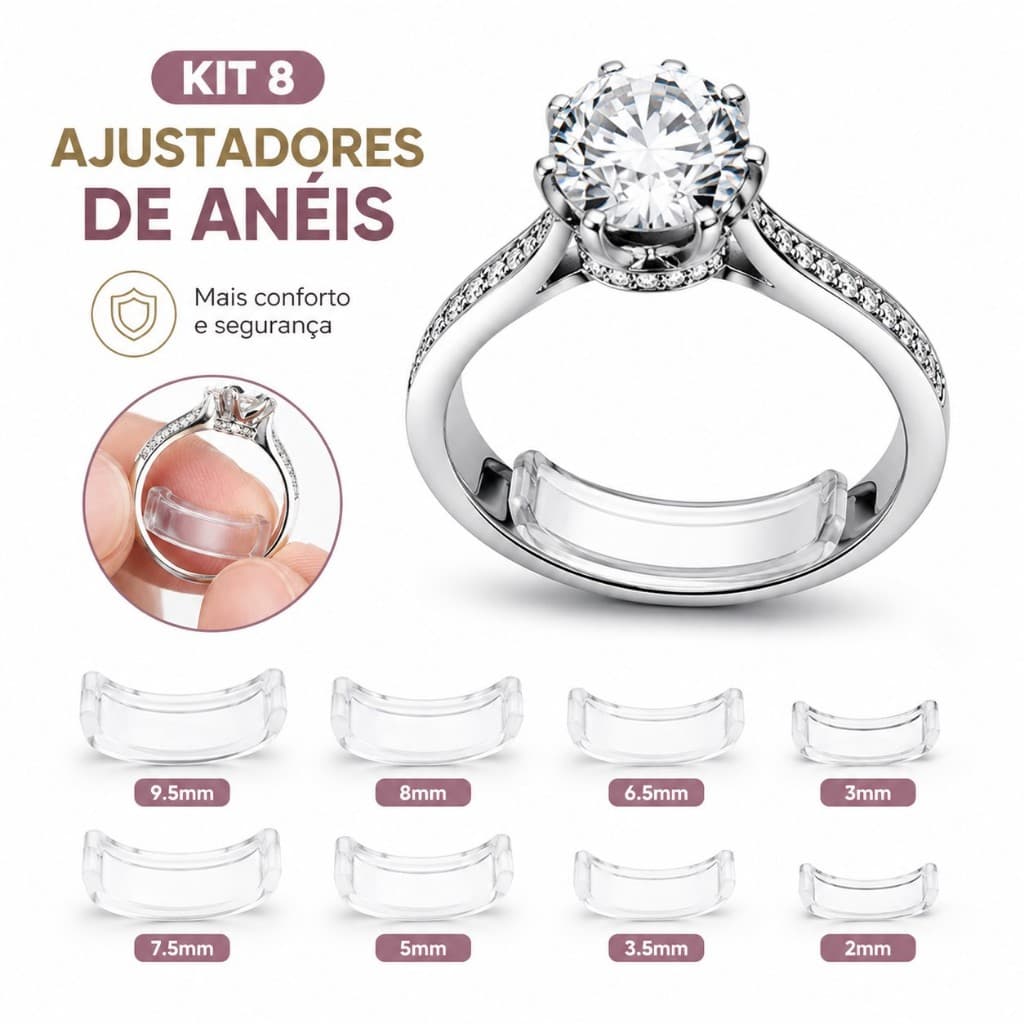 Kit Ajustador Anel Universal Regulador Redutor Aliança Silicone Discreto Transparente Largo Solto