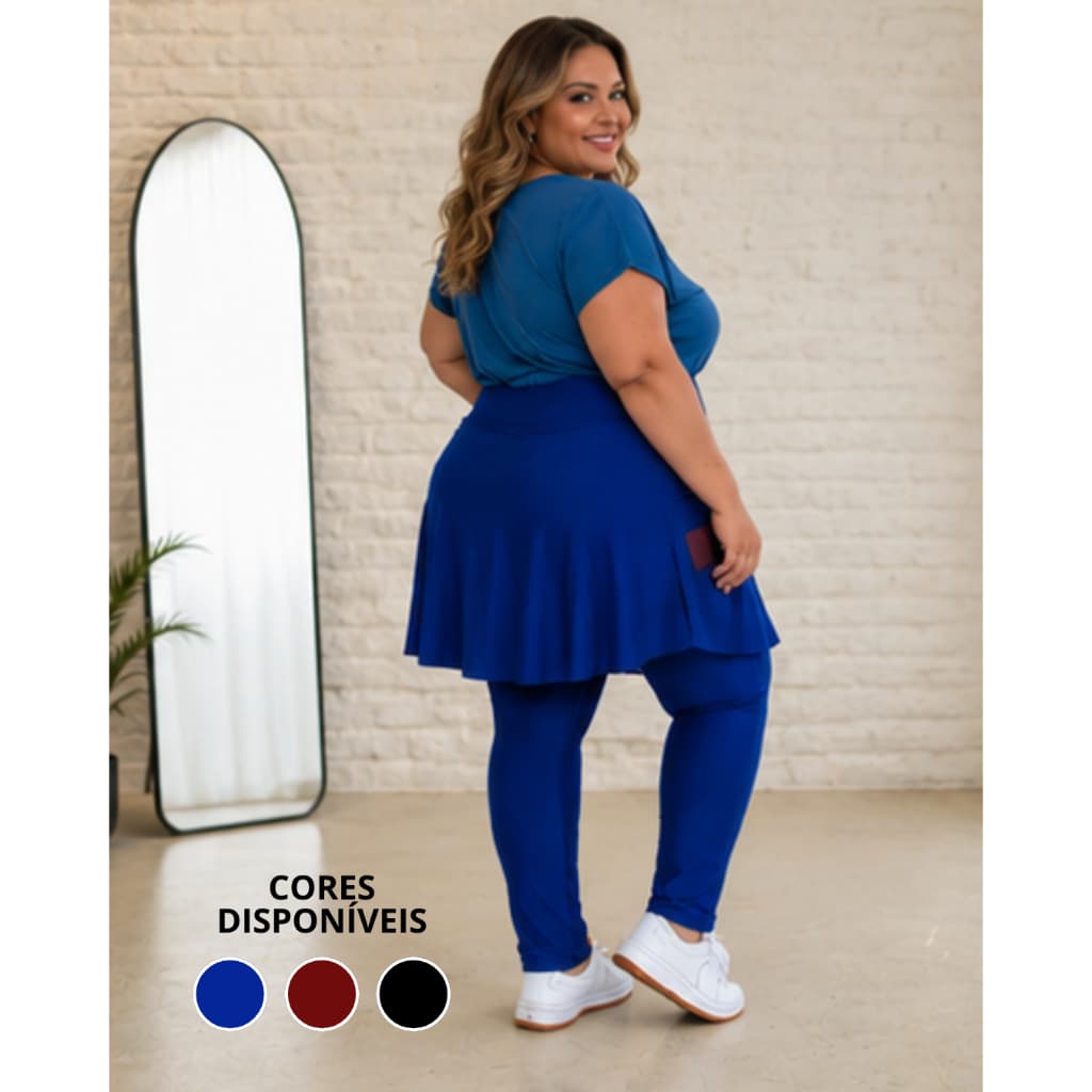 Calça Saia Plus Size Moda Evangélica Fitness Com Bolso Suplex Academia Caminhada G1 G2