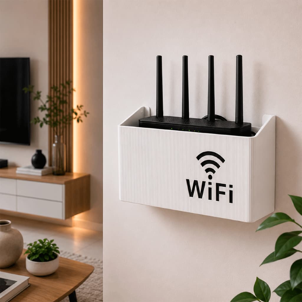 Suporte para Roteador Modem Wi-Fi - Organizador de Cabos - Instale s/ furar a parede!