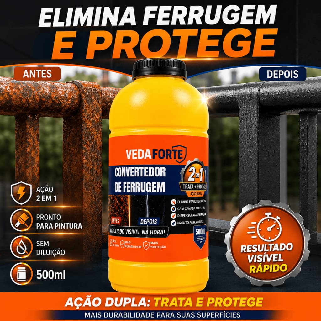 Convertedor De Ferrugem 2 Em 1 Veda Forte 500ml Removedor Anticorrosivo Para Metal E Ferro
