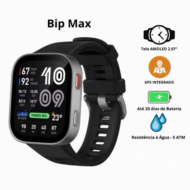 Relógio Smartwatch Amazfit Bip Max  - AMOLED | GPS | Bluetooth | Resistente à Água 5ATM | 150+ Esportes