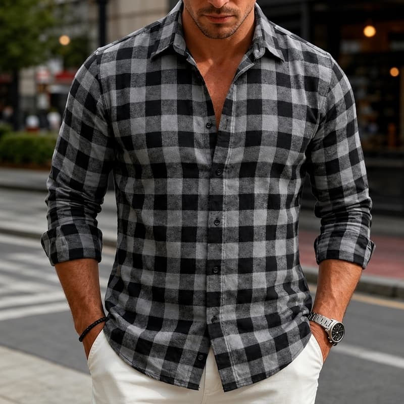 Camisa Xadrez Masculina De Manga Longa Que Não Amassa Importada