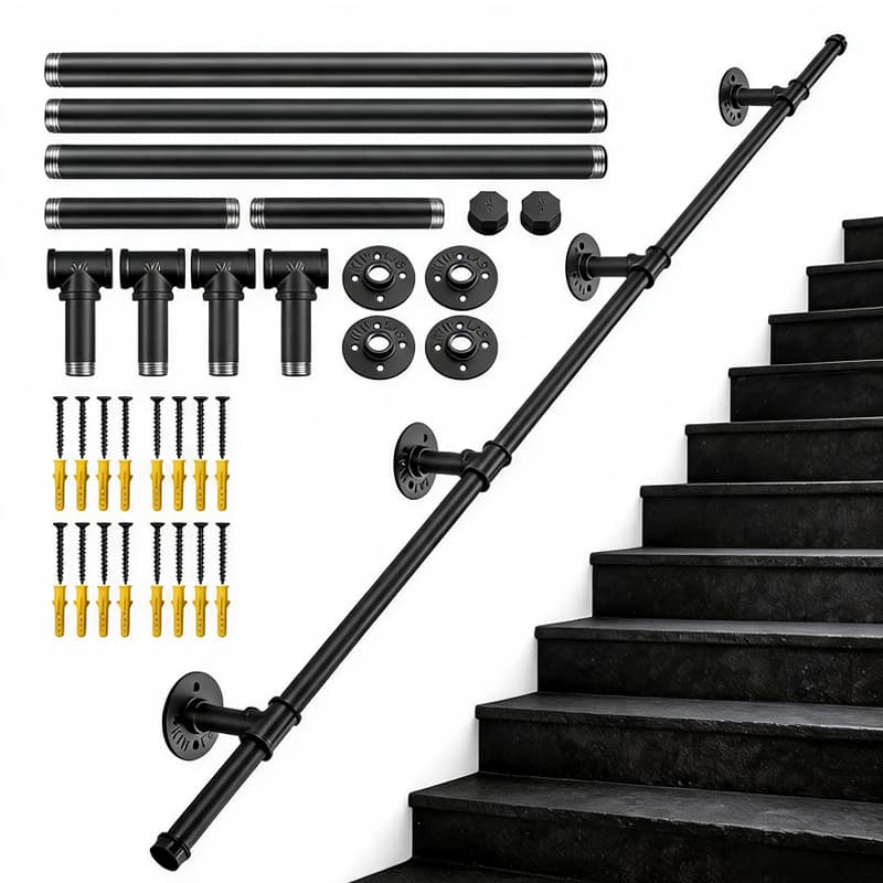 Corrimão tubular parede 25mm - Kit anti-pânico preto, para escada, rampa, banheiro, externo/interno