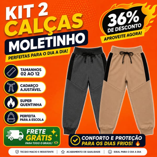 Kit 2 Calça de Moletinho Menino com Cadarço Confortável Estilosa Tamanhos 02 a 12 anos Dia a Dia