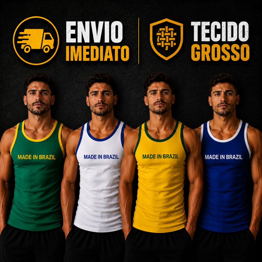 Camiseta Regata Americana Brasil Masculina Slim Unidade e Kit com 2 Peças