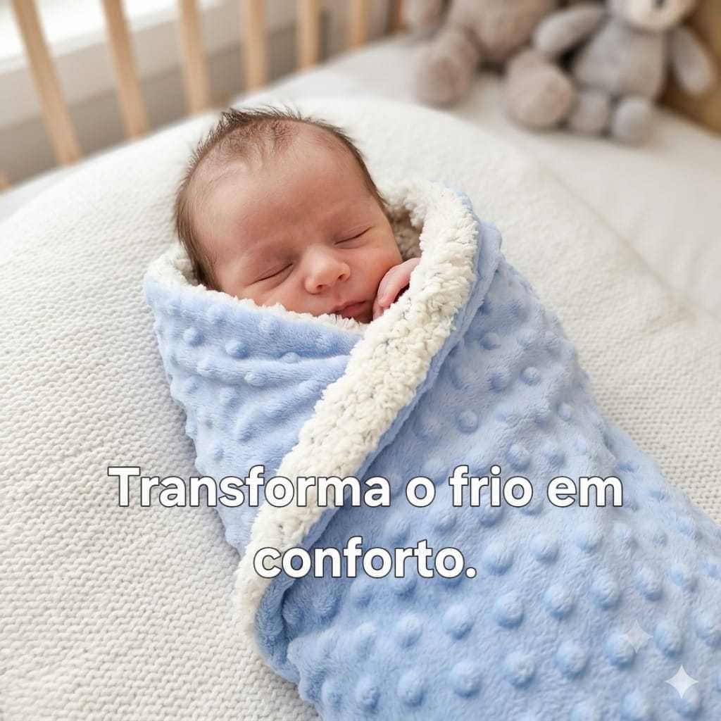 Manta Bebe Pipoquinha Dupla Face Com Sherpa Fofinho Maternidade Para Berço e Mini Cama