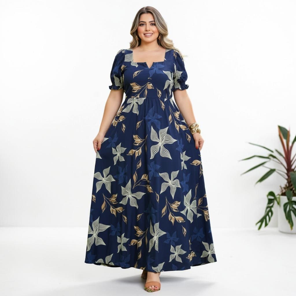 Vestido Feminino Longo Plus Size Casual Lindo Moda Evangélica
