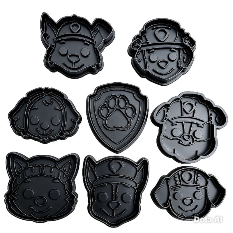 Kit 8 Cortadores de BiscoitoS Com Puxador Tema Rosto Patrulha Canina 6cm / Personagens Completos Massinha, BOLACHAS