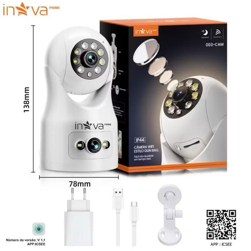 CÂMERA DE SEGURANÇA INOVA ESTILO GUN BALL SMART WI FI VISÃO NOTURNA FULL HD 1080mp 360° MODELO IP44.