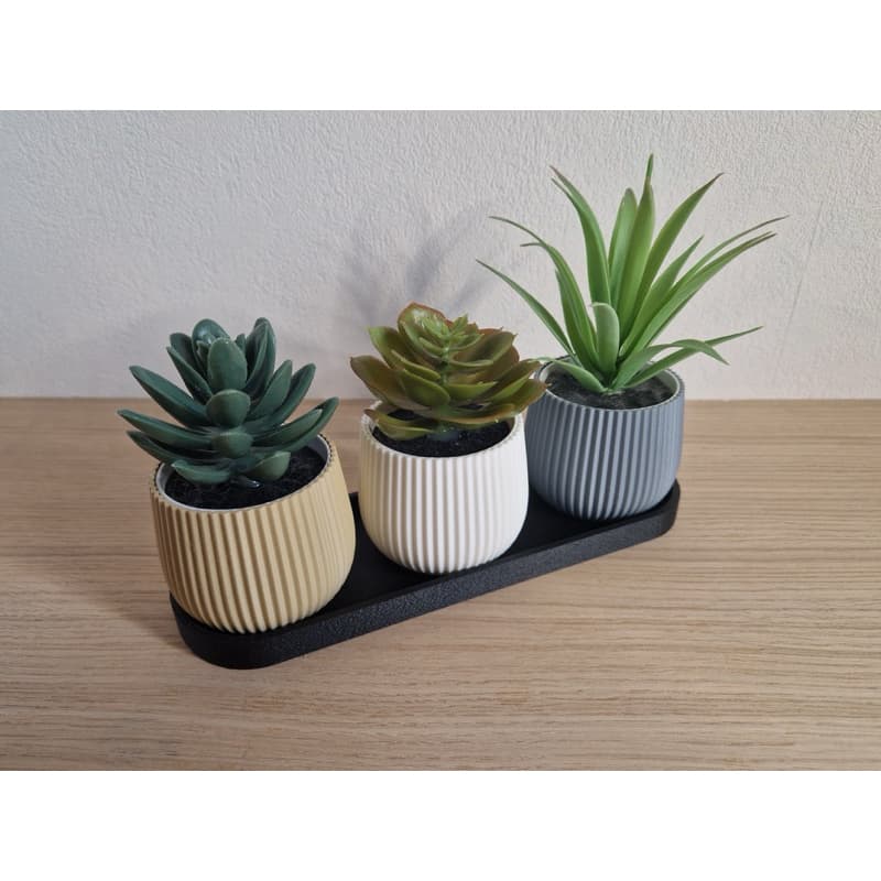 Conjunto de 3 Mini Vasos para Plantas artificiais com Bandeja