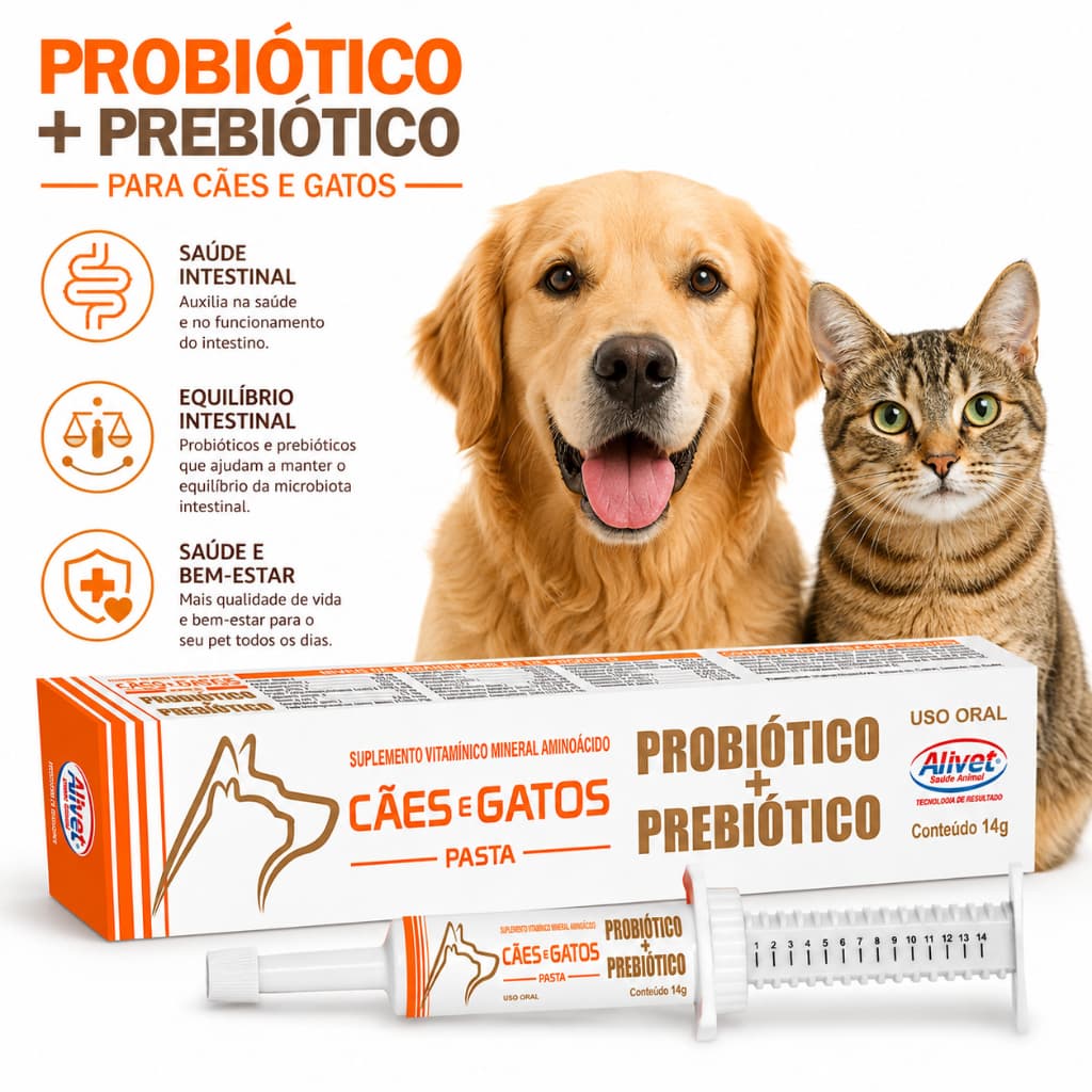 Probiótico Prebiótico Cães e Gatos Intestino Diarréia Saúde Intestinal