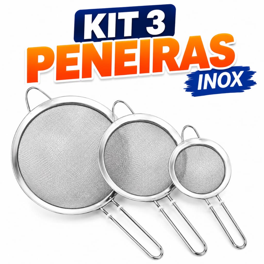 Kit 3 Peneiras Aço Inox Reforçadas Cozinha