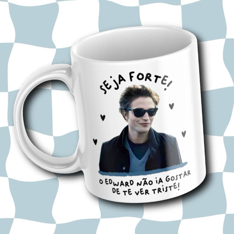 Caneca Crepúsculo Seja Forte | Bella, Edward, Jacob, “Caraio” e Volturis | 325ml