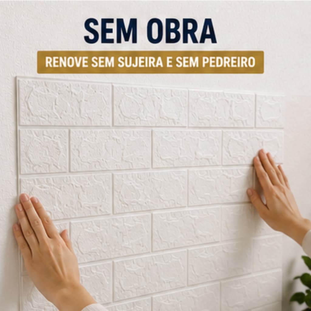 Placa Decorativa 3D Auto Adesiva Branca Papel de Parede Texturizado Tijolinho PVC