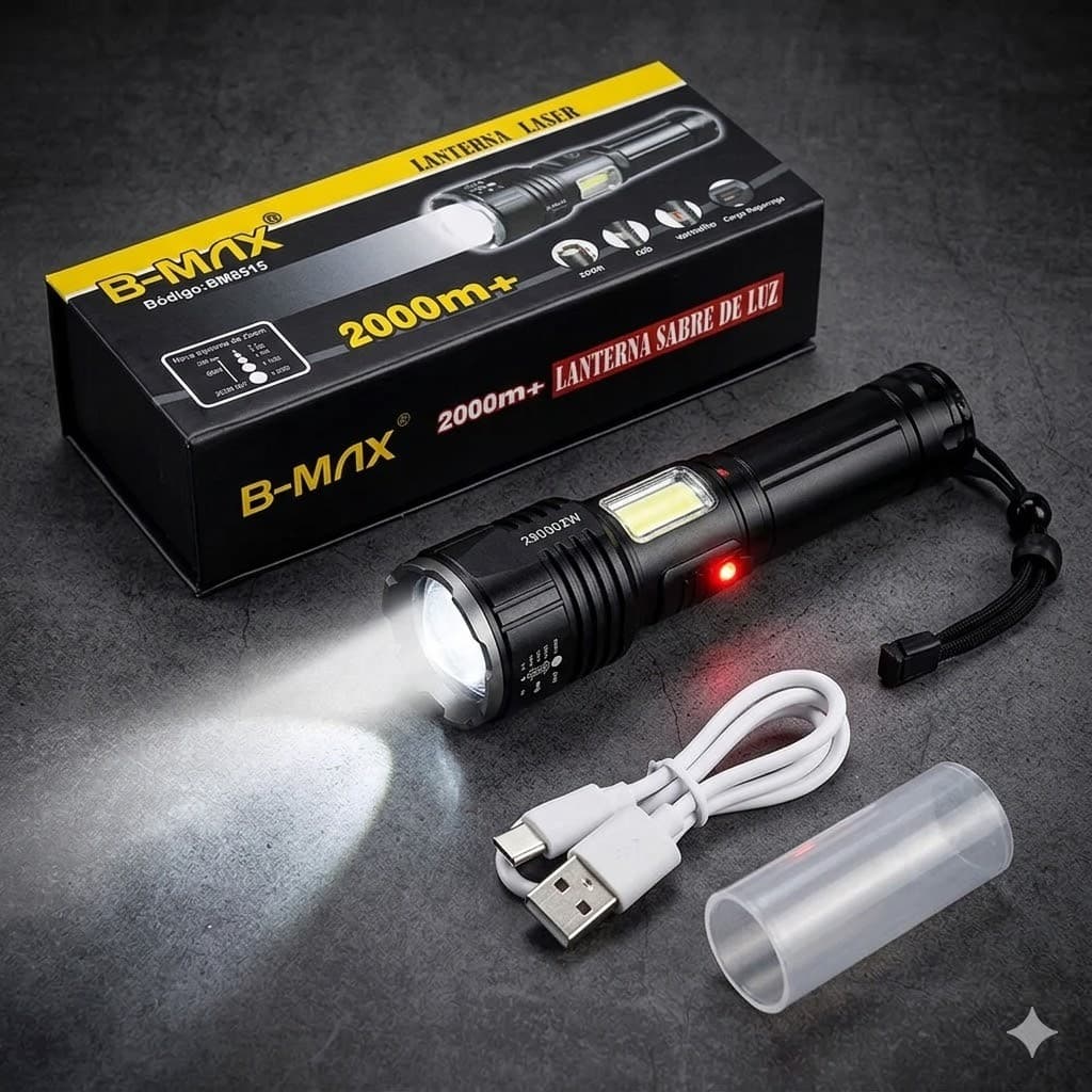 Lanterna Tática Sabre De Luz B-Max Recarregável Power Bank BM-8515