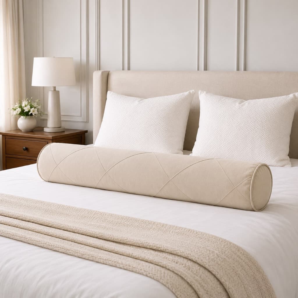 Capa Rolo Decorativo 1,40m Cama Casal Padrão Suede Aveludado