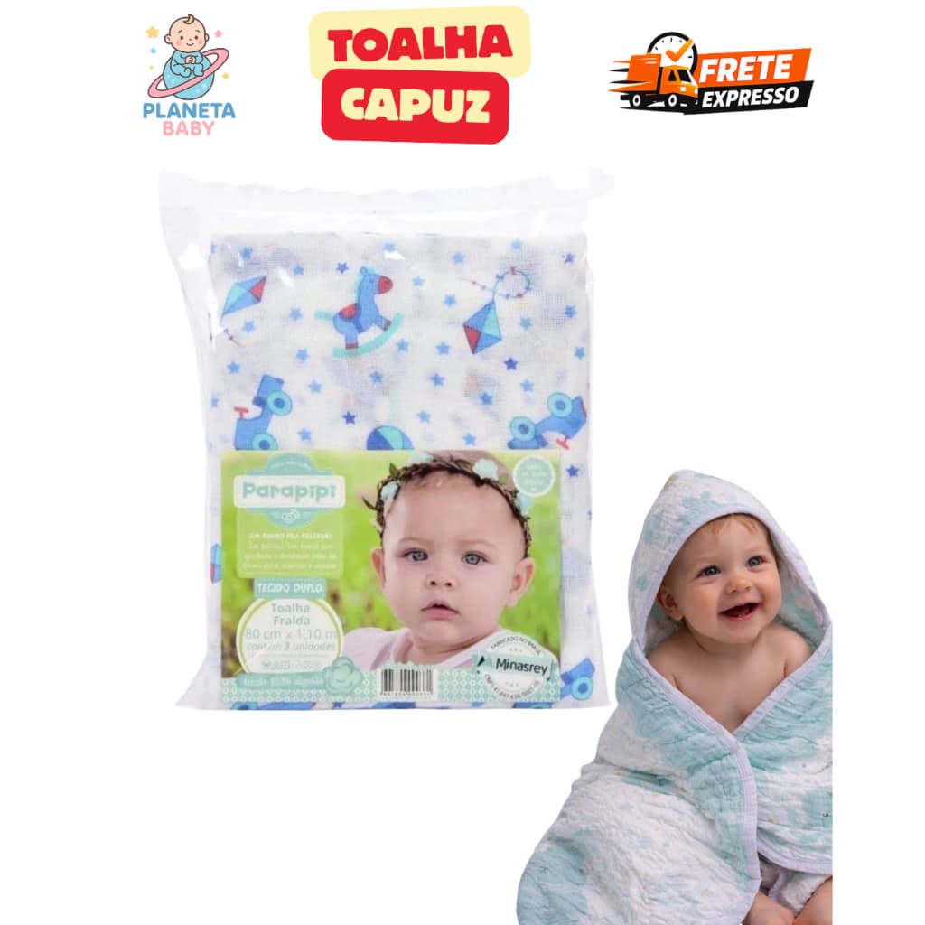 Kit Toalha Fralda Premium Bebe Estampada Minasrey Menino Menina
