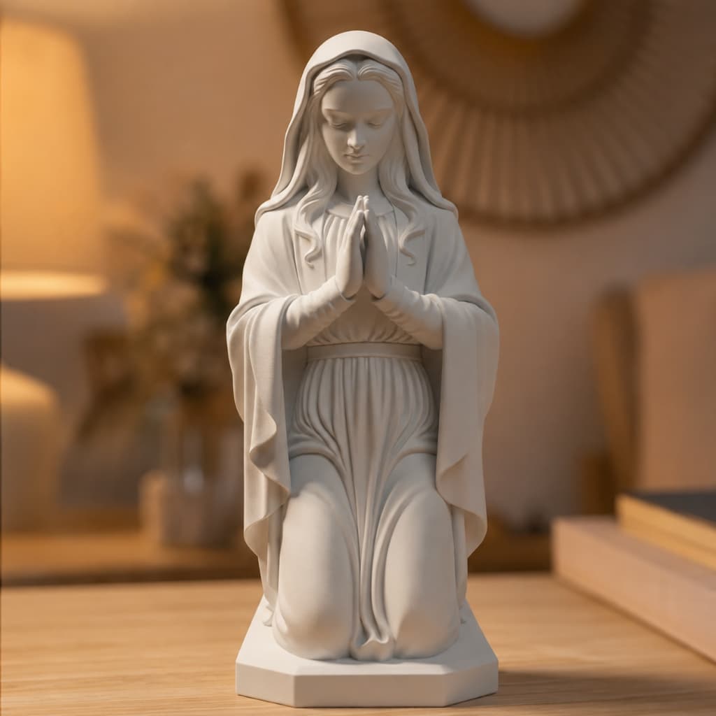 Imagem da Virgem Maria Rezando Decorativa Católica Escultura Religiosa Presente Fé Proteção e Paz