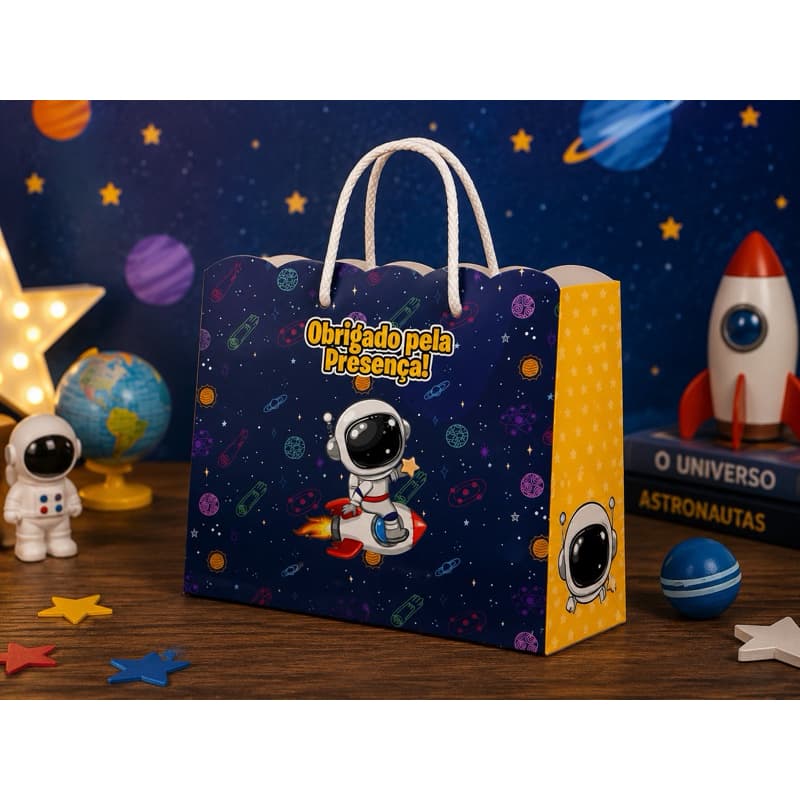 ENTREGA RÁPIDA | Sacolinha Personalizada Astronauta Espaço com Alça | Lembrancinha Festa Infantil