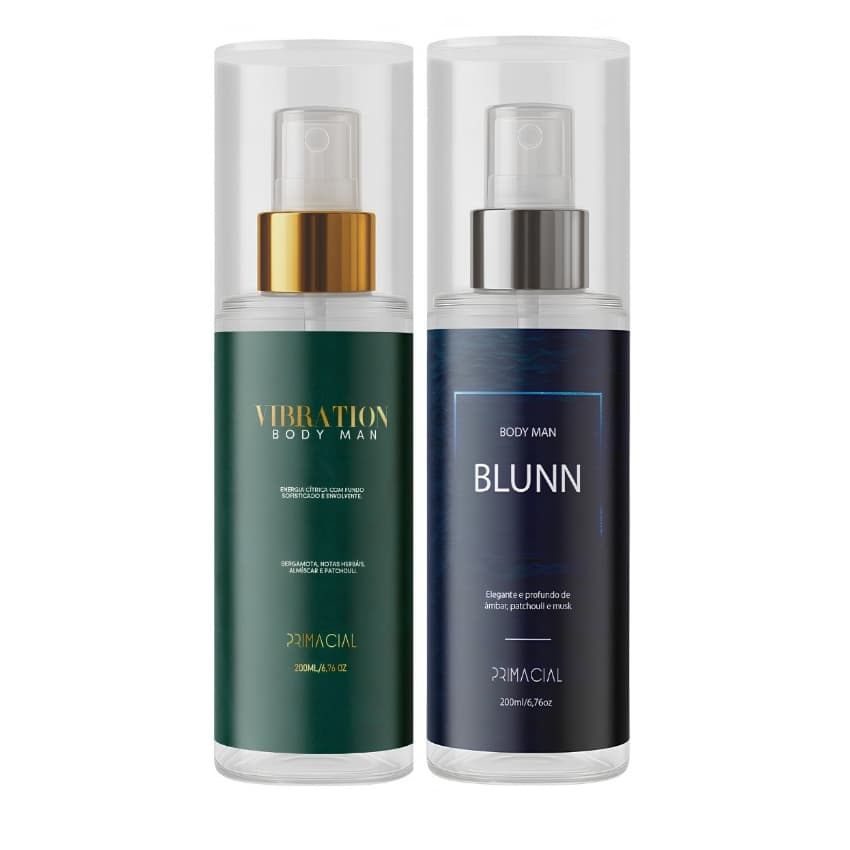 KIT COM 2 BODY SPLASH MASCULINO VIBRATION + BLUNN 200ML - PRIMACIAL CÍTRICO FRESCO