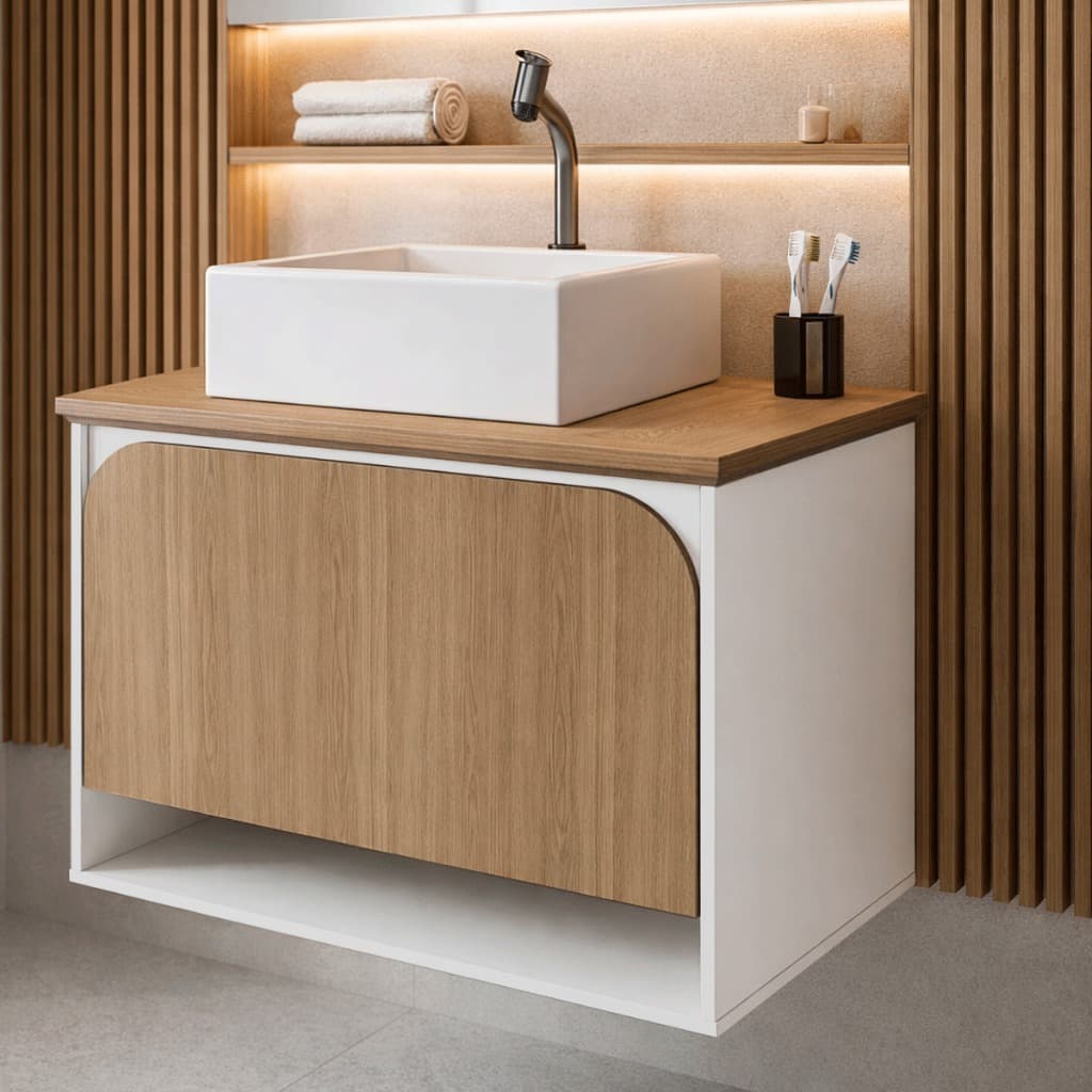 Gabinete Armario de Banheiro 100% MDF - Montesi 1 Porta + Nicho 60cm