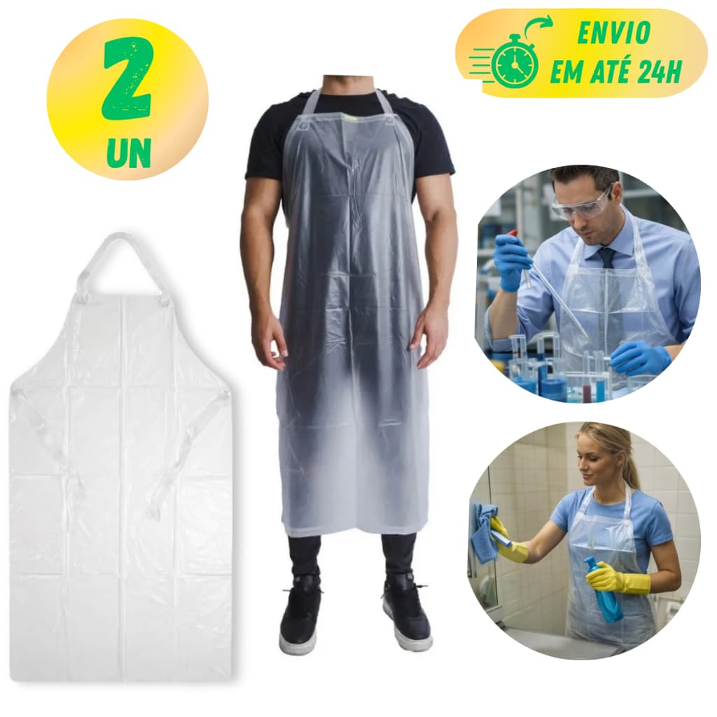 KIT AVENTAL DE VINIL 1,20 x 70CM IMPERMEÁVEL TRANSPARENTE PARA COZINHA LIMPEZA DE AÇOUGUE AJUSTE NA CINTURA