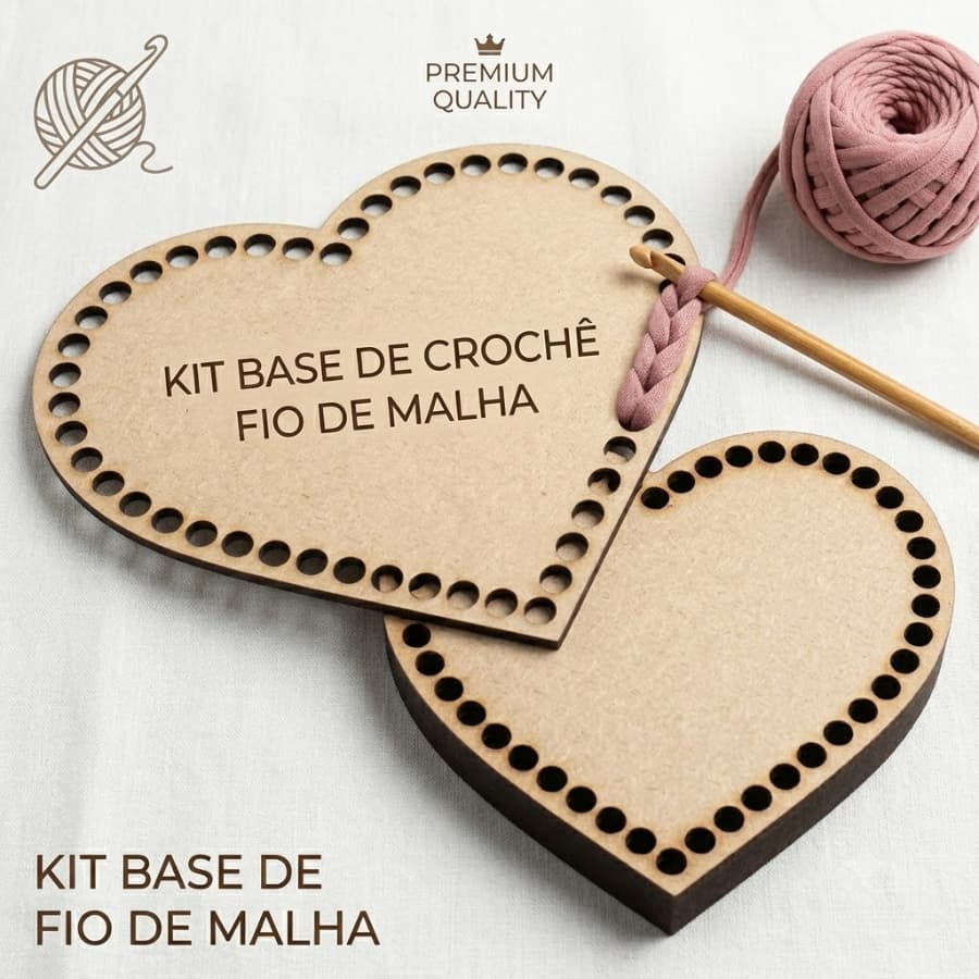 Kit Base De MDF Cru 3mm Para Crochê Fio De Malha Formato Coração 20x20cm Fundo Para Cesto Organizador E Enxoval