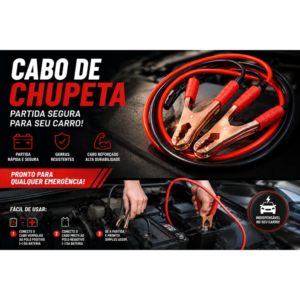 Cabo Chupeta Automotivo Carga Bateria 2,2m 1000 Amp Carro Caminhão