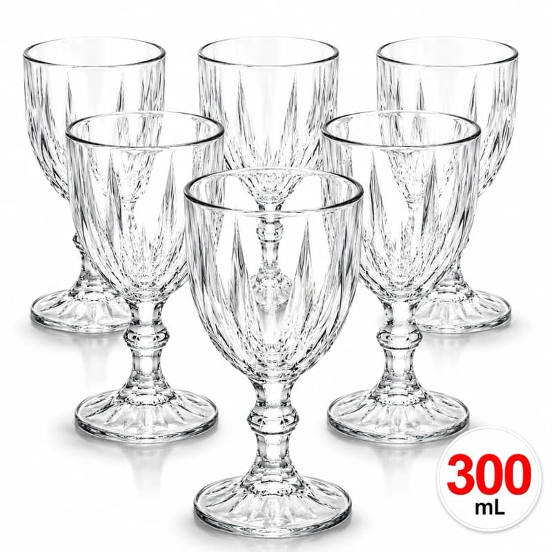 Jogo De Taças De Vidro Diamond 300ml Transparente Cristal  Kit 2/6