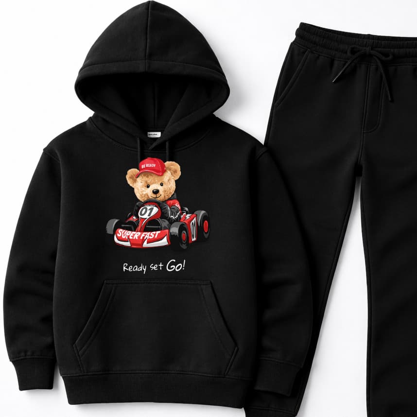 Conjunto Moletom Infantil PREMIUM Estampado Urso Kart Casaco Quentinho Confortável Flanelado