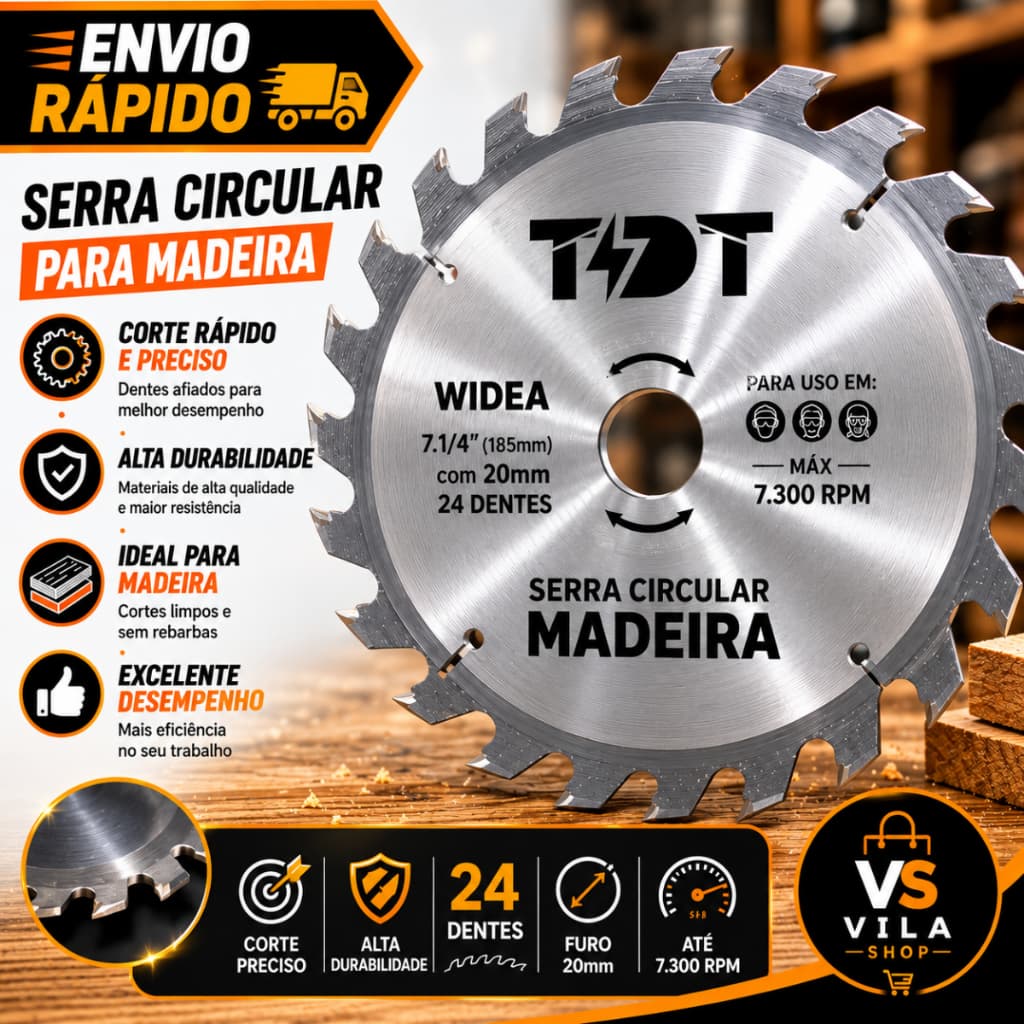 Serra Circular 24 Dentes Para Madeira 110MM Furo 20MM