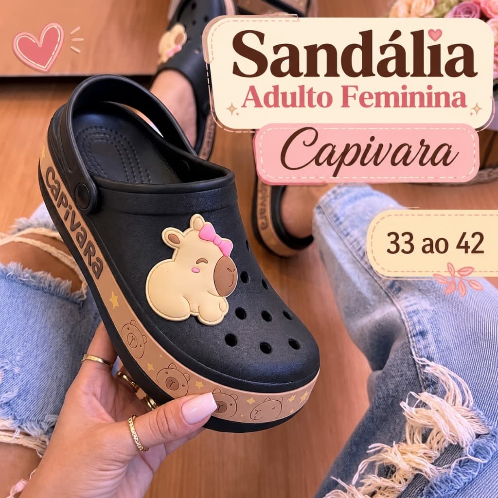 Babuche Capivara Feminina Adulto Juvenil Leve Confortável Lançamento Promoção Do 33 ao 42