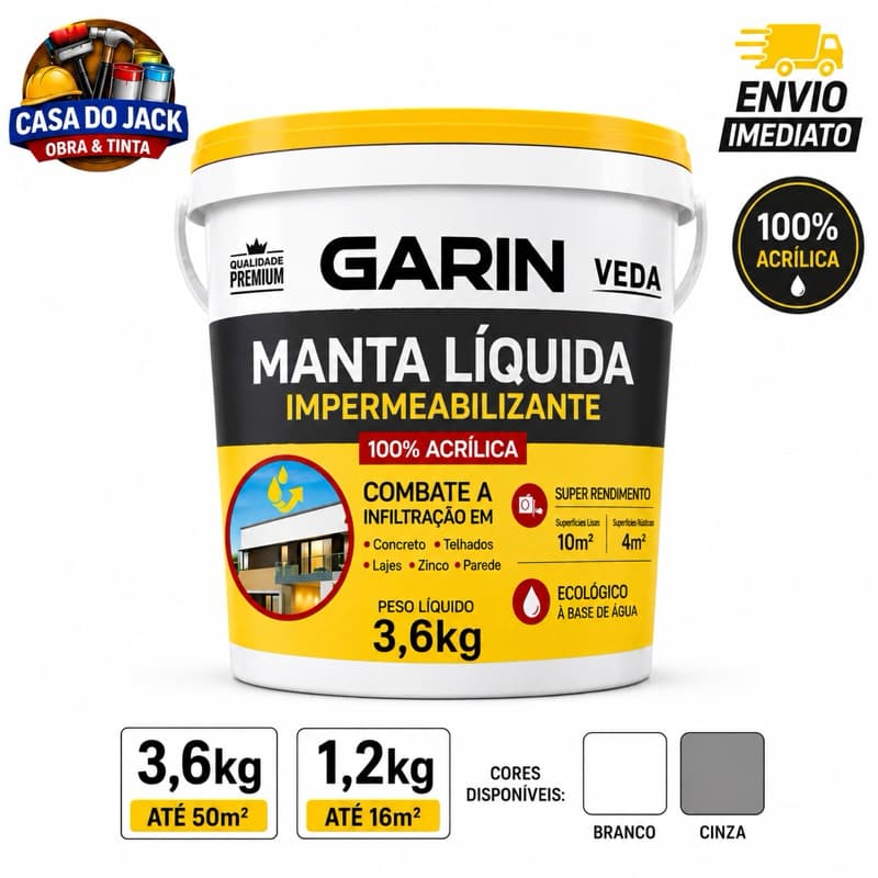MANTA LÍQUIDA GARIM BRASIL - 1,2KG ou 3,6KG - BRANCO ou CINZA - IMPERMEABILIZANTE
