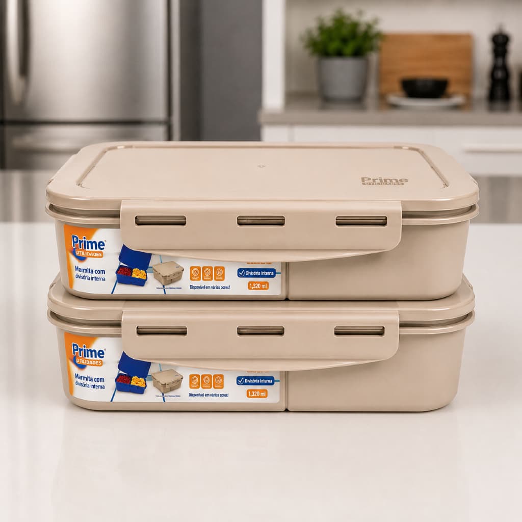 Marmitas Herméticas 1,2 Litros Com Divisória Tampa com Vedação BPA FREE  Pote Organizador