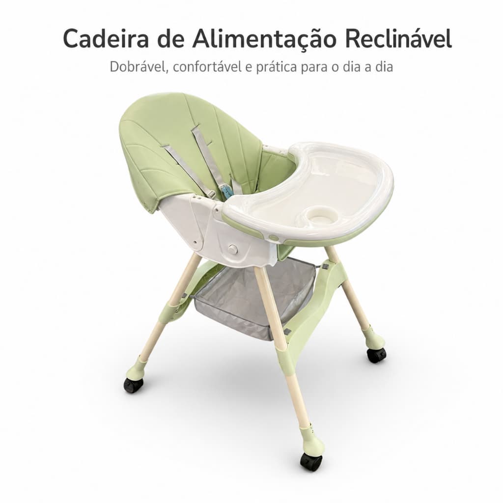 Cadeira de Alimentação Premium 4 em 1 Reclinável e Dobrável com Rodas e Bandeja