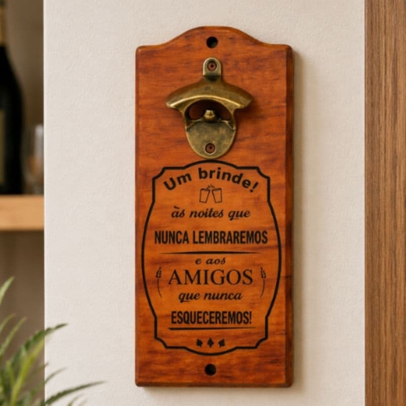 abridor de garrafa magnetico personalizado frase churrasco madeira nobre decoração rustica