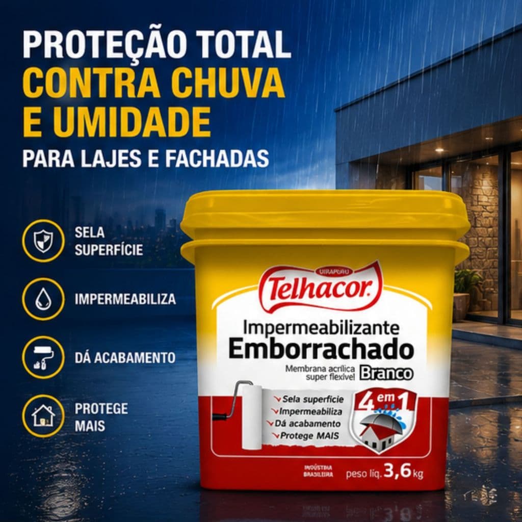 Tinta Impermeabilizante Colorida Emborrachada Telhacor 4 em 1 3,6L