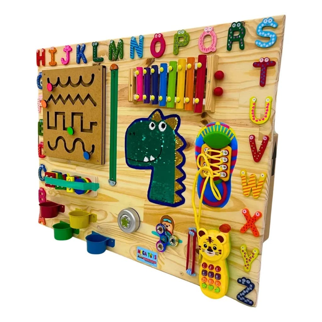 Painel Sensorial Infantil Montessori Grande Madeira Lúdico Dino