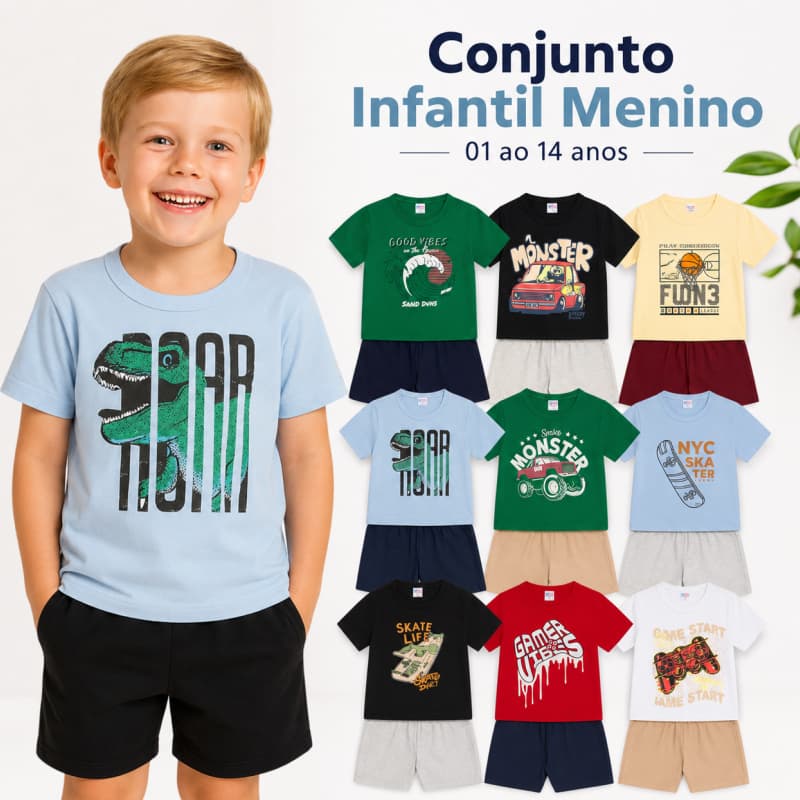Kit Conjunto Infantil Menino Tamanho 1 ao 14 Anos Conjuntos Bebê Menino Roupas Sortidas Dia a Dia Juvenil
