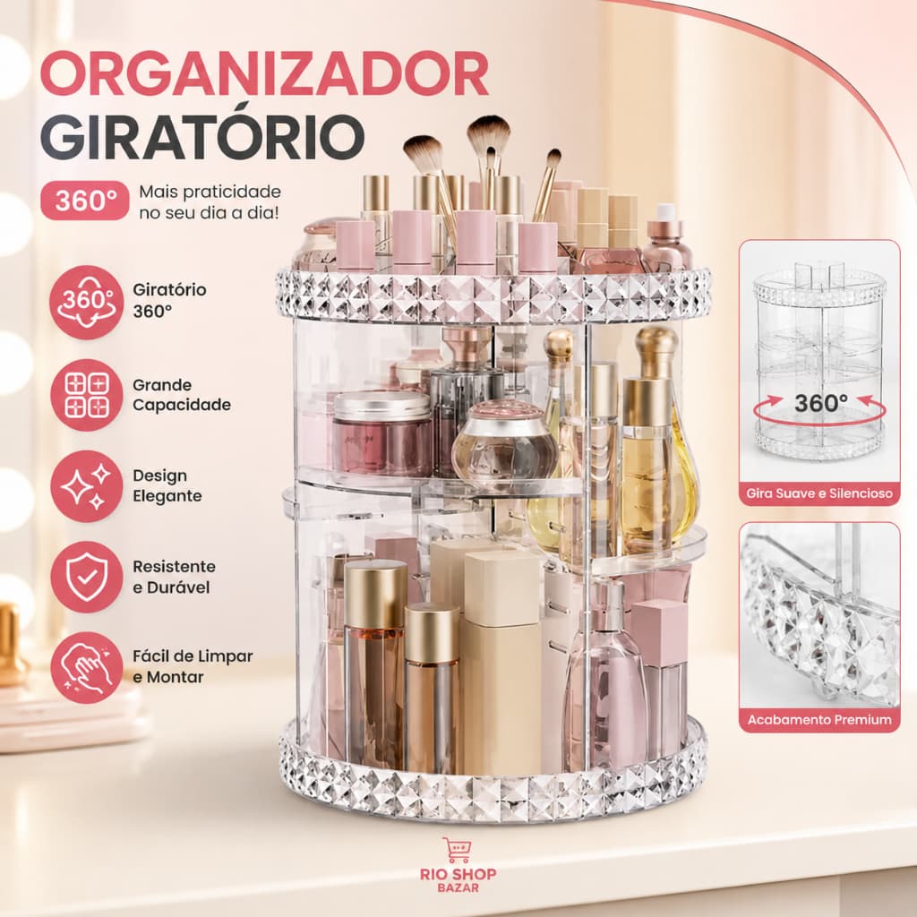 Organizador De Cosmético Maquiagem Acrílico Giratório 360º Acrílico